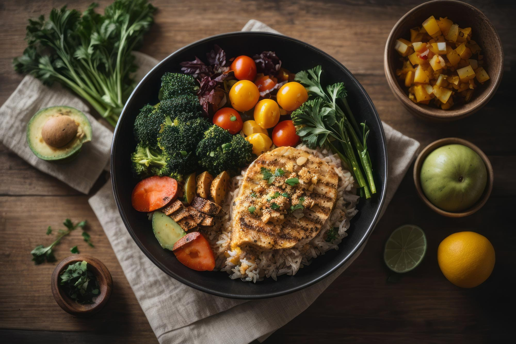 A balanced plate divided into colourful everyday food groups