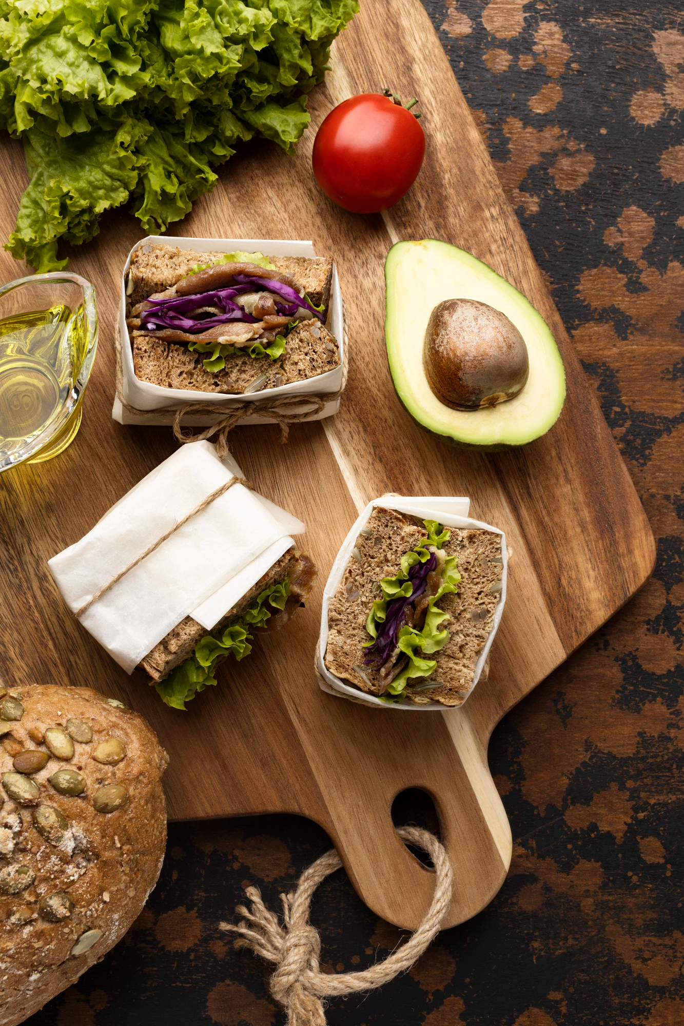 A colourful balanced meal with vegetables, grains and everyday table items